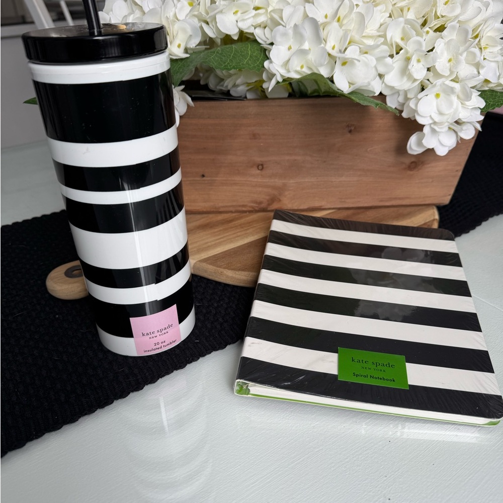 Kate Spade Black and White Striped Notebook and Desk Organizer